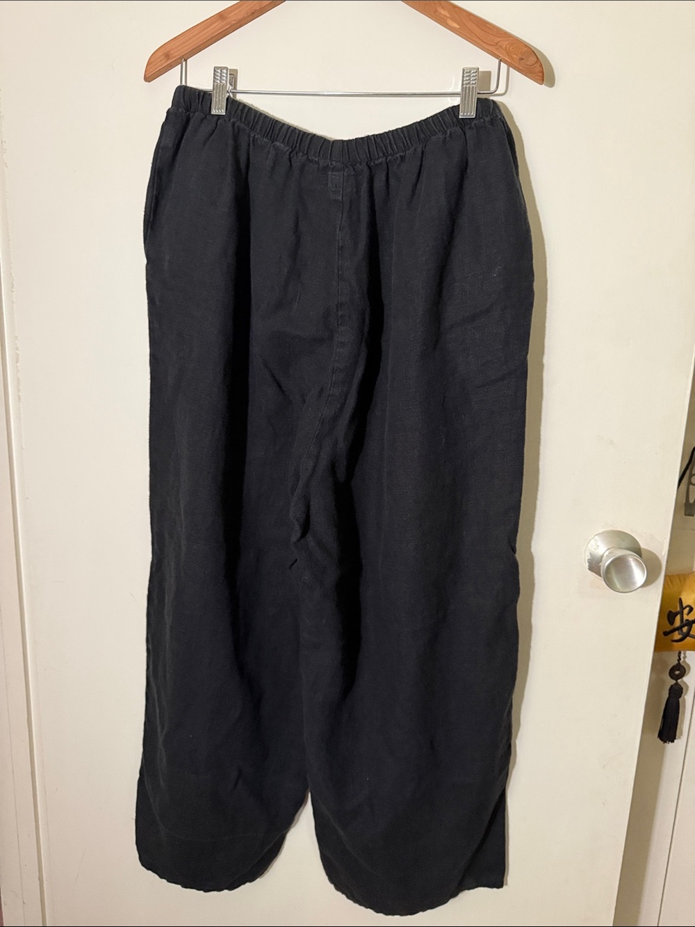 Flax Black Relaxed Linen Wide-Leg Pants